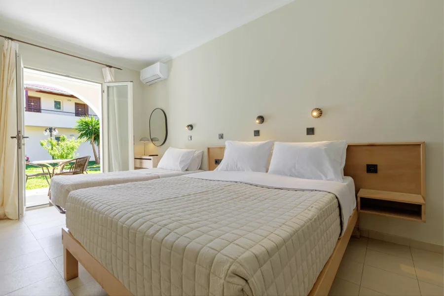 kamari apartments corfu acharavi studio 3pax bedroom evening