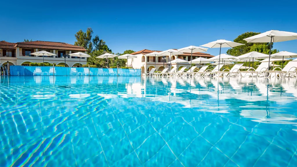 kamari apartments corfu acharavi pool terrace overview
